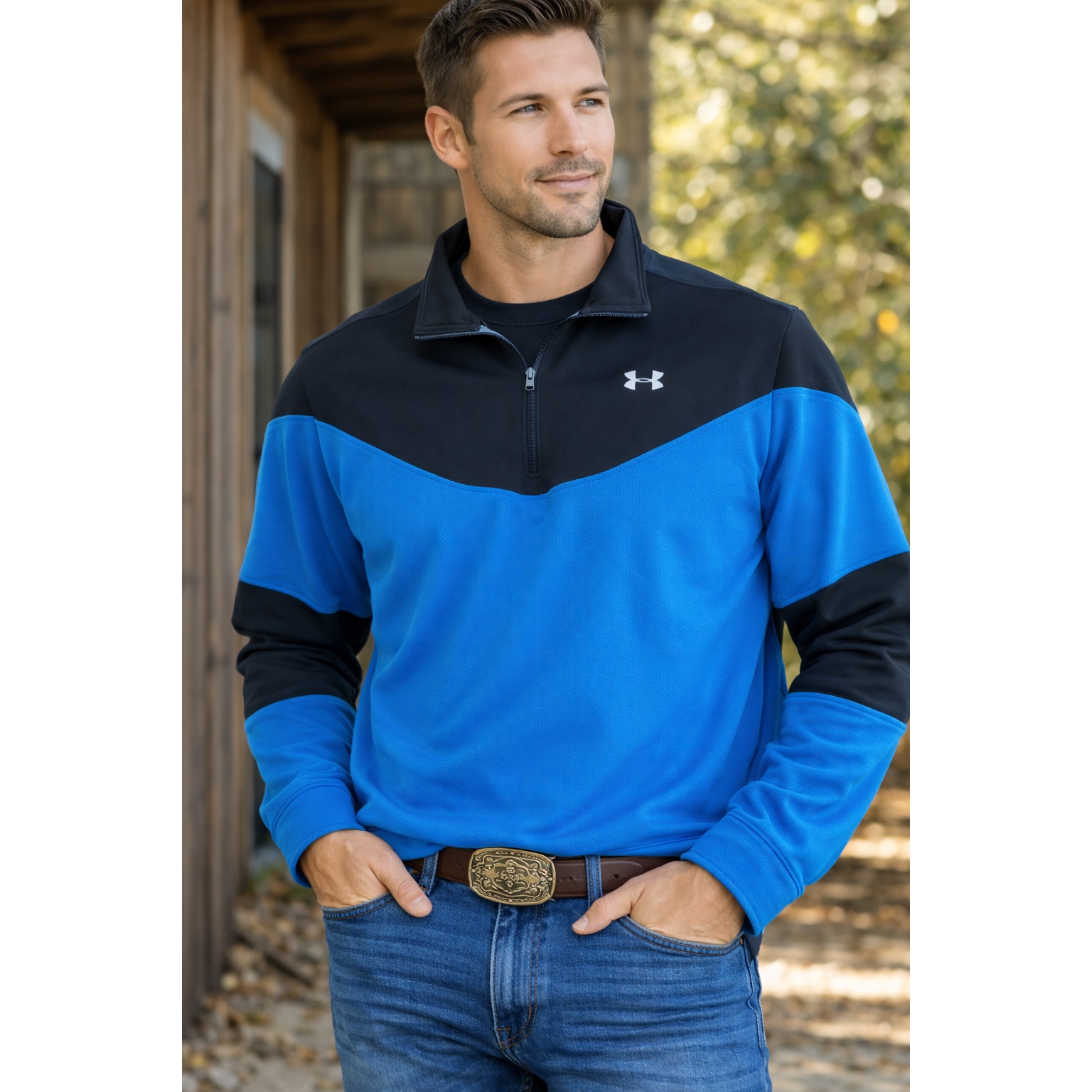 Under Armour Men’s Xl Black Blue Loose Half Zip Pullover H Golf Athletic Top
